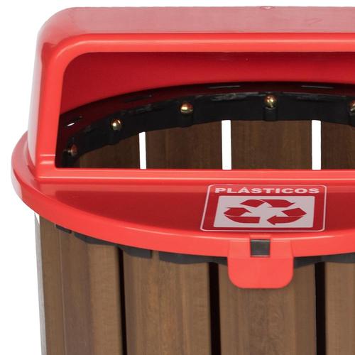 Lixeira para coleta seletiva em madeira plástica 94L tampa vermelha Lixeira para coleta seletiva em madeira plástica 94L tampa vermelha