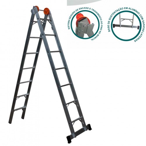 Escada de alumínio extensível 3,55 x 5,65 m 2 x 10 degraus 3 em 1 Escada de alumínio extensível 3,55 x 5,65 m 2 x 10 degraus 3 em 1