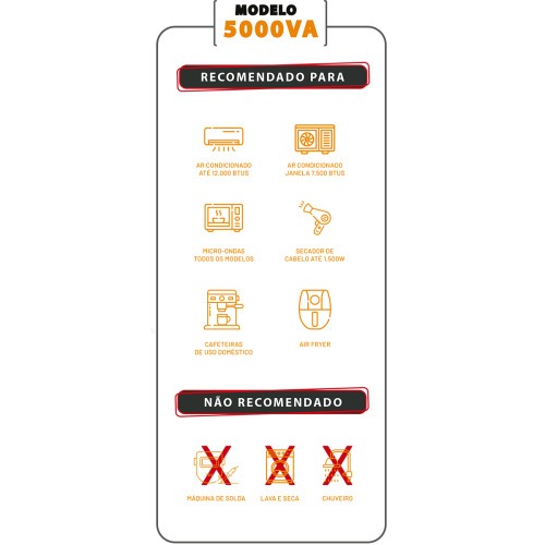 Transformador de voltagem 5000 VA tomada tripolar 20A bivolt - Tecno 110V/220V Transformador de voltagem 5000 VA tomada tripolar 20A bivolt - Tecno 110V/220V