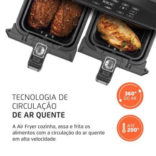 Fritadeira elétrica sem óleo Air Fryer Dual com cesto duplo 8L 2000 Watts - AFD-01-BI 220V Fritadeira elétrica sem óleo Air Fryer Dual com cesto duplo 8L 2000 Watts - AFD-01-BI 220V