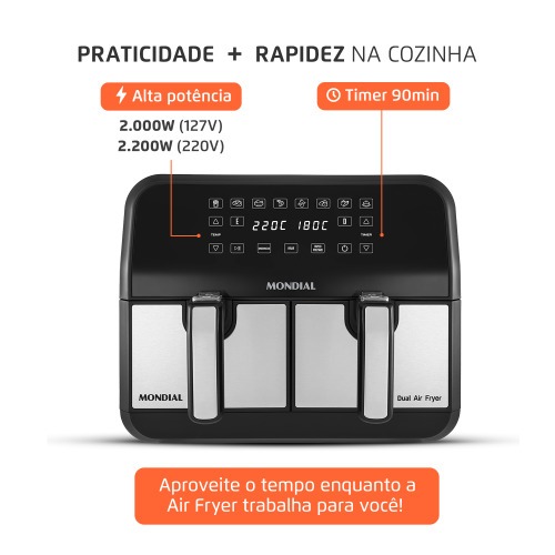 Fritadeira elétrica sem óleo Air Fryer Dual com cesto duplo 8L 2000 Watts - AFD-01-BI 220V Fritadeira elétrica sem óleo Air Fryer Dual com cesto duplo 8L 2000 Watts - AFD-01-BI 220V