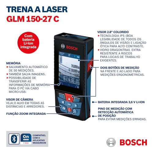 Trena a laser com leitura até 150 metros com Bluetooth - GLM 150-27 C Trena a laser com leitura até 150 metros com Bluetooth - GLM 150-27 C
