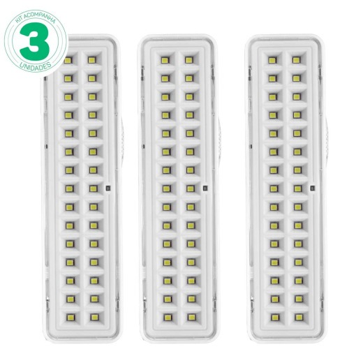 Kit 3 Luminárias de emergência 30 Leds branca 110V/220V Kit 3 Luminárias de emergência 30 Leds branca 110V/220V