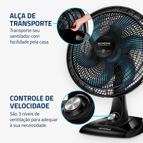 Ventilador de mesa 40 cm 6 pás com 3 velocidades - VSP-40-AP 220V Ventilador de mesa 40 cm 6 pás com 3 velocidades - VSP-40-AP 220V