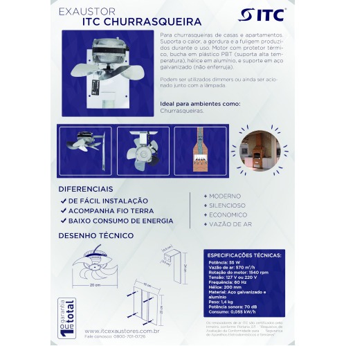 Exaustor para churrasqueira 200 mm 110V Exaustor para churrasqueira 200 mm 110V