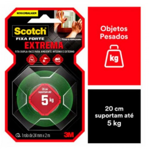 Fita dupla face fixa forte fixação extrema 24 mm x 2 m Fita dupla face fixa forte fixação extrema 24 mm x 2 m