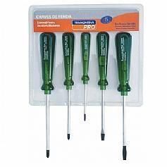Jogo de chave de fenda e phillips com 05 peças aço cromo vanádio Jogo de chave de fenda e phillips com 05 peças aço cromo vanádio