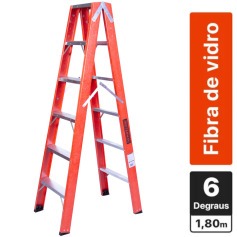 Escada tesoura dupla em fibra de vidro 6 degraus 1,80 m - ESC06180 Escada tesoura dupla em fibra de vidro 6 degraus 1,80 m - ESC06180