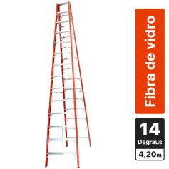 Escada de fibra de vidro 14 degraus 4,2 m modelo americana dupla - ESC14420 Escada de fibra de vidro 14 degraus 4,2 m modelo americana dupla - ESC14420