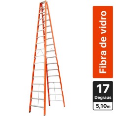 Escada de fibra de vidro 17 degraus 5,1 m modelo americana dupla - ESC17510 Escada de fibra de vidro 17 degraus 5,1 m modelo americana dupla - ESC17510